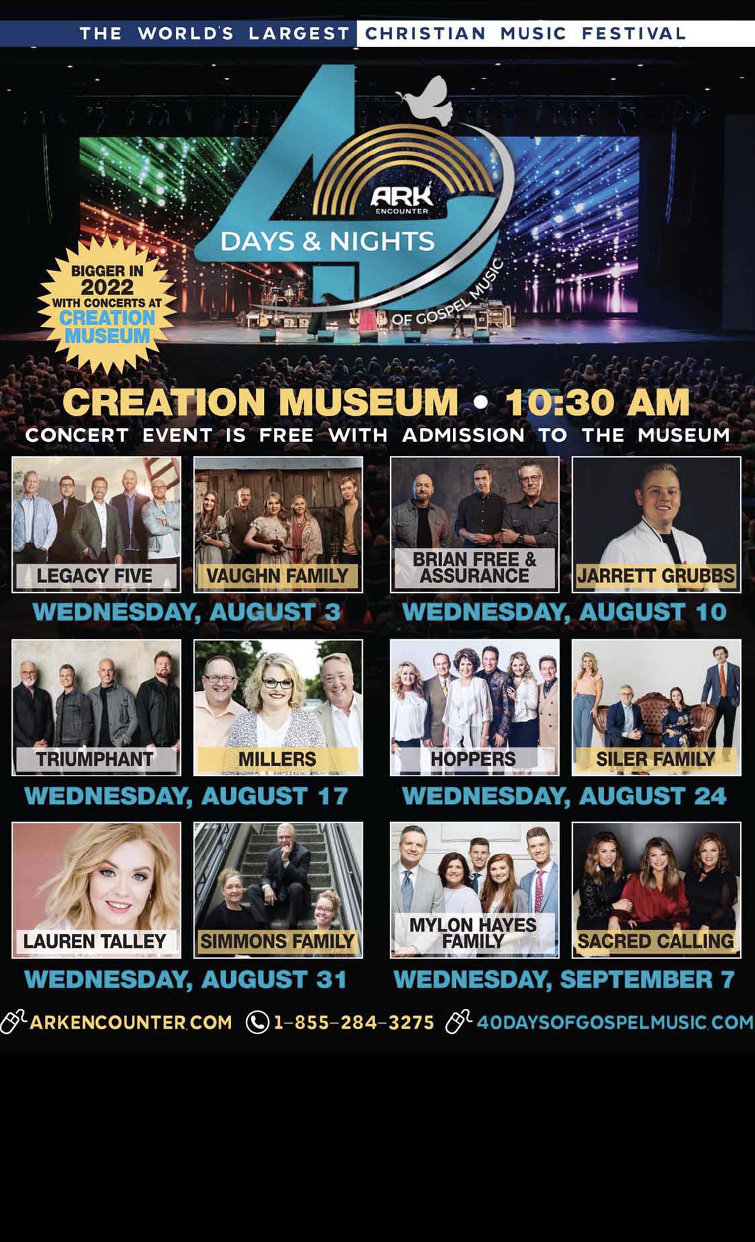 40 Days And Nights Of Gospel Music | Abraham Productions | Creation Museum Schedule